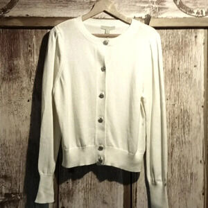 NEW Ryegrass cashmere cotton blend embellish button cream sweater cardigan large